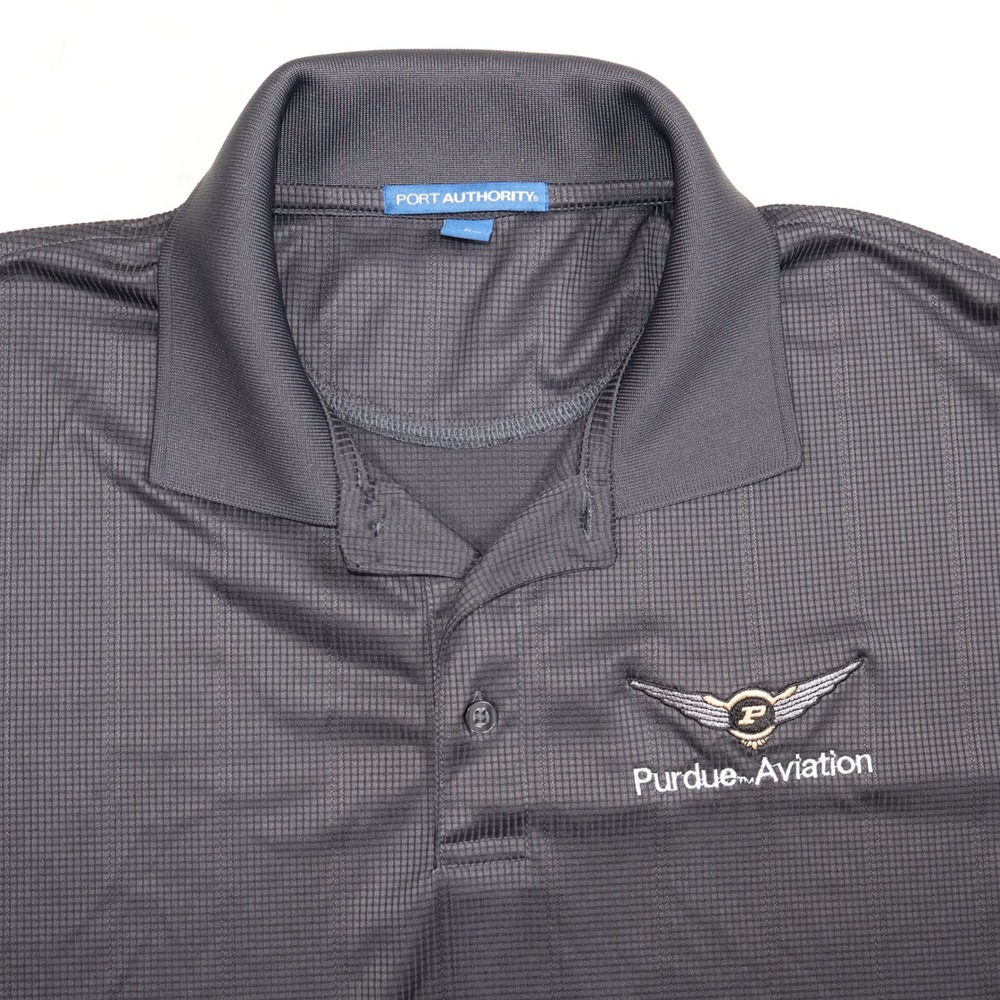 Port Authority Mens Purdue Aviation Polo Shirt Charcoal Grey Textured Size Large